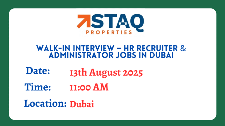 Walk-In Interview – HR Recruiter & Administrator Jobs in Dubai